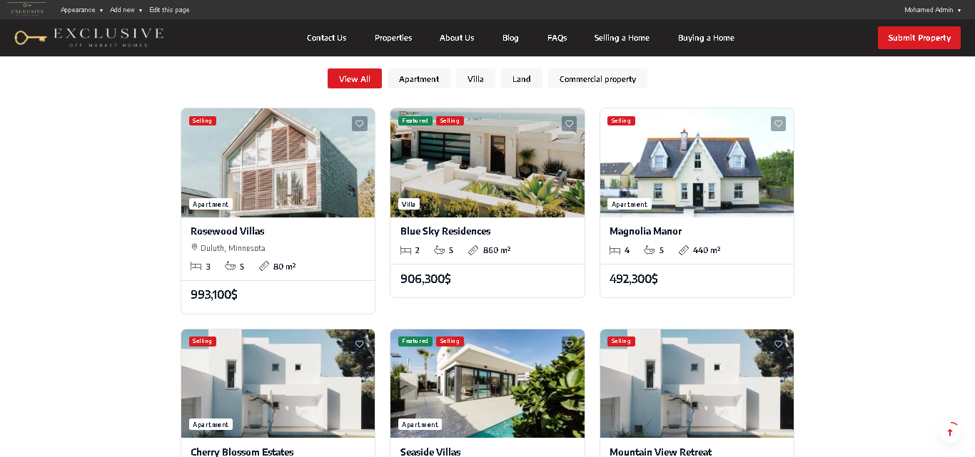 Property Listings Page